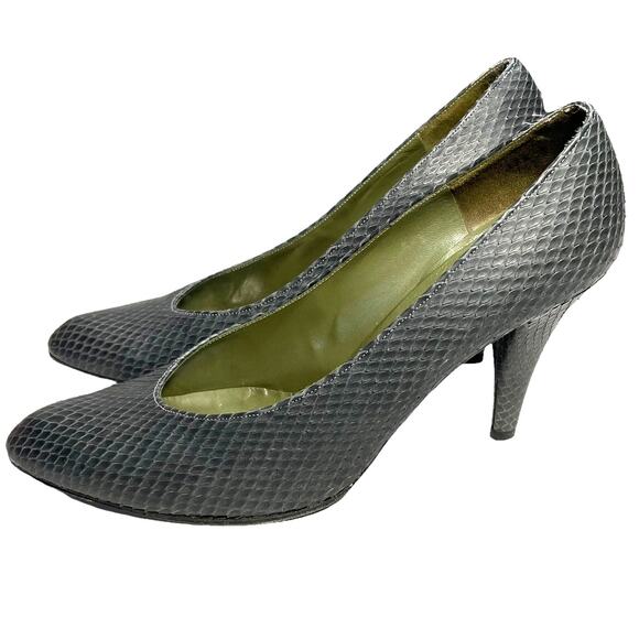 Charles Jourdan Size 8 Pumps Vintage Narrow Snakeskin Heels Marly Magnolia Gray - Picture 4 of 13